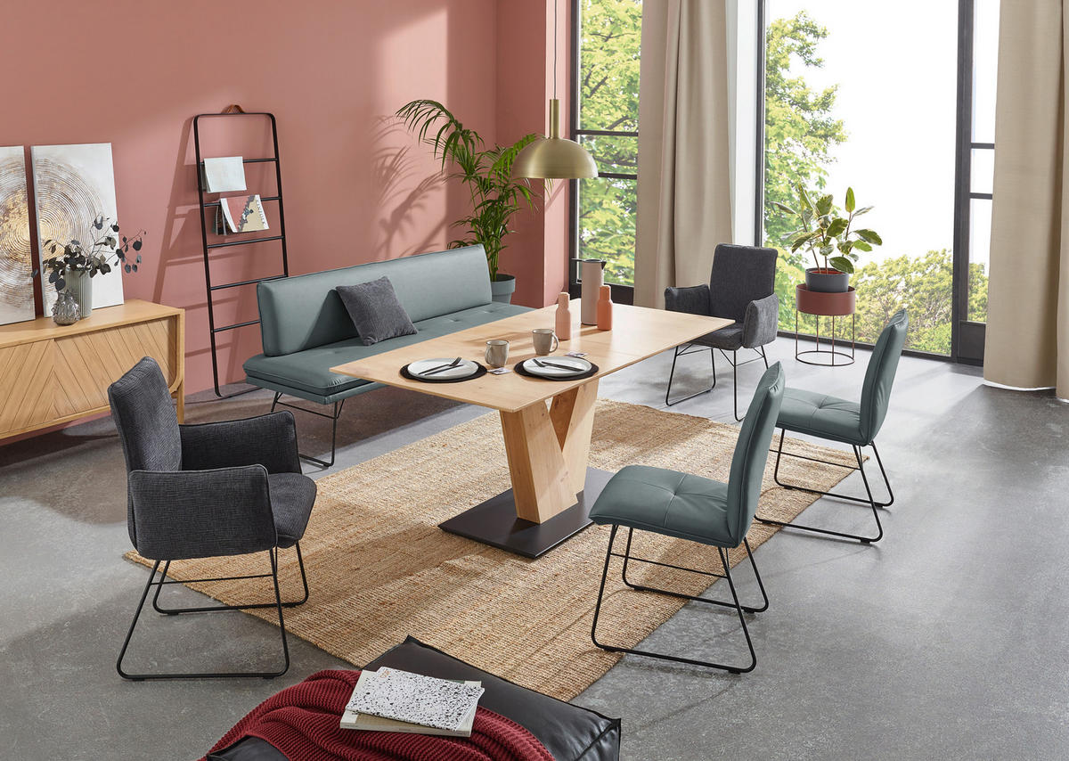 SITZBANK in Metall, Textil Schwarz, Graublau  - Graublau/Schwarz, Design, Textil/Metall (195/87/65cm) - Dieter Knoll