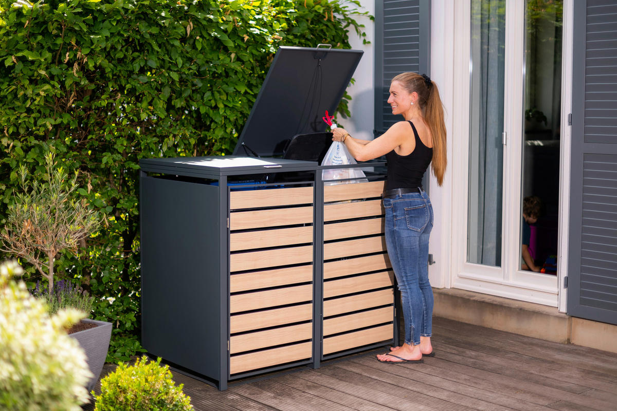 MÜLLTONNENBOX - Anthrazit/Naturfarben, Basics, Metall (80/116/132cm) - Ambia Garden