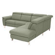 ECKSOFA in Echtleder Grün  - Alufarben/Grün, Design, Leder/Metall (271/242cm) - Cantus