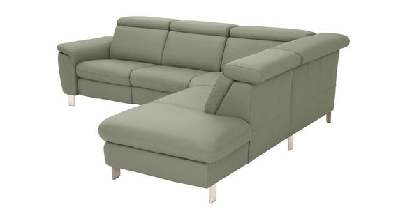 ECKSOFA in Echtleder Grün  - Alufarben/Grün, Design, Leder/Metall (271/242cm) - Cantus