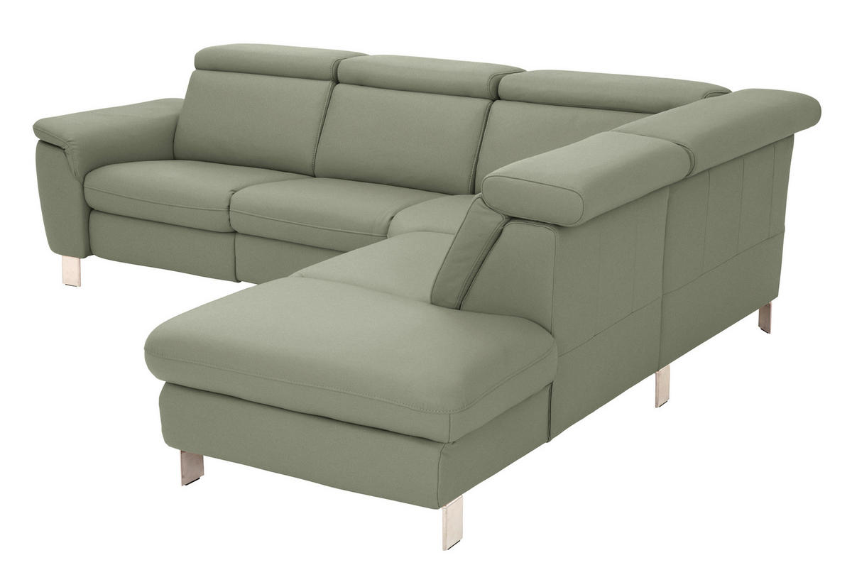 ECKSOFA in Echtleder Grün  - Alufarben/Grün, Design, Leder/Metall (271/239cm) - Cantus