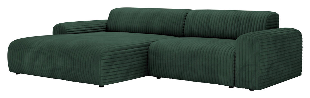 ECKSOFA in Cord Waldgrün  - Waldgrün/Schwarz, Design, Kunststoff/Textil (178/292cm) - Livetastic