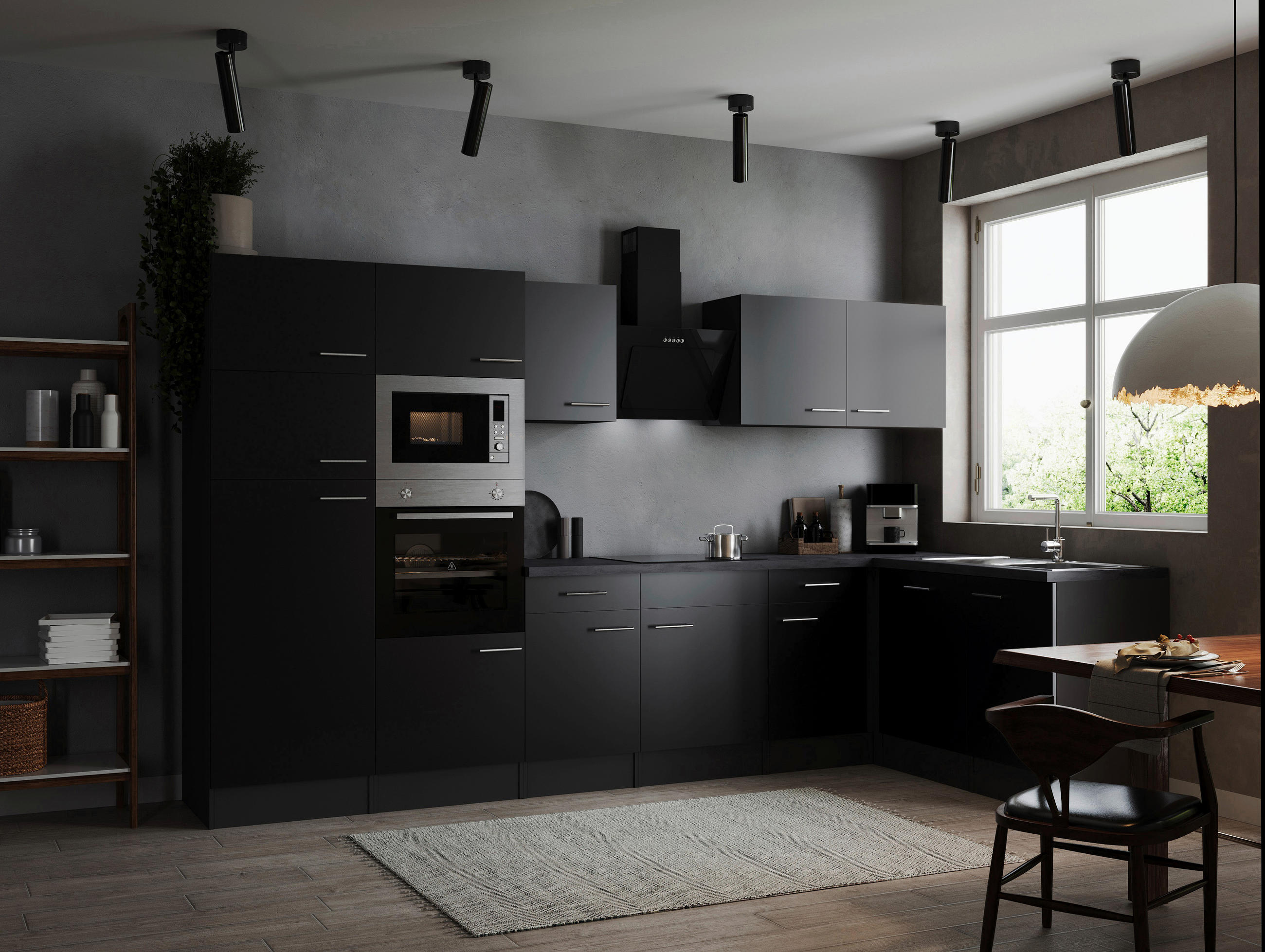ECKKÜCHE 340/172 cm  in Grau, Schwarz  - Silberfarben/Schwarz, Design, Holzwerkstoff/Metall (340/172cm) - Respekta
