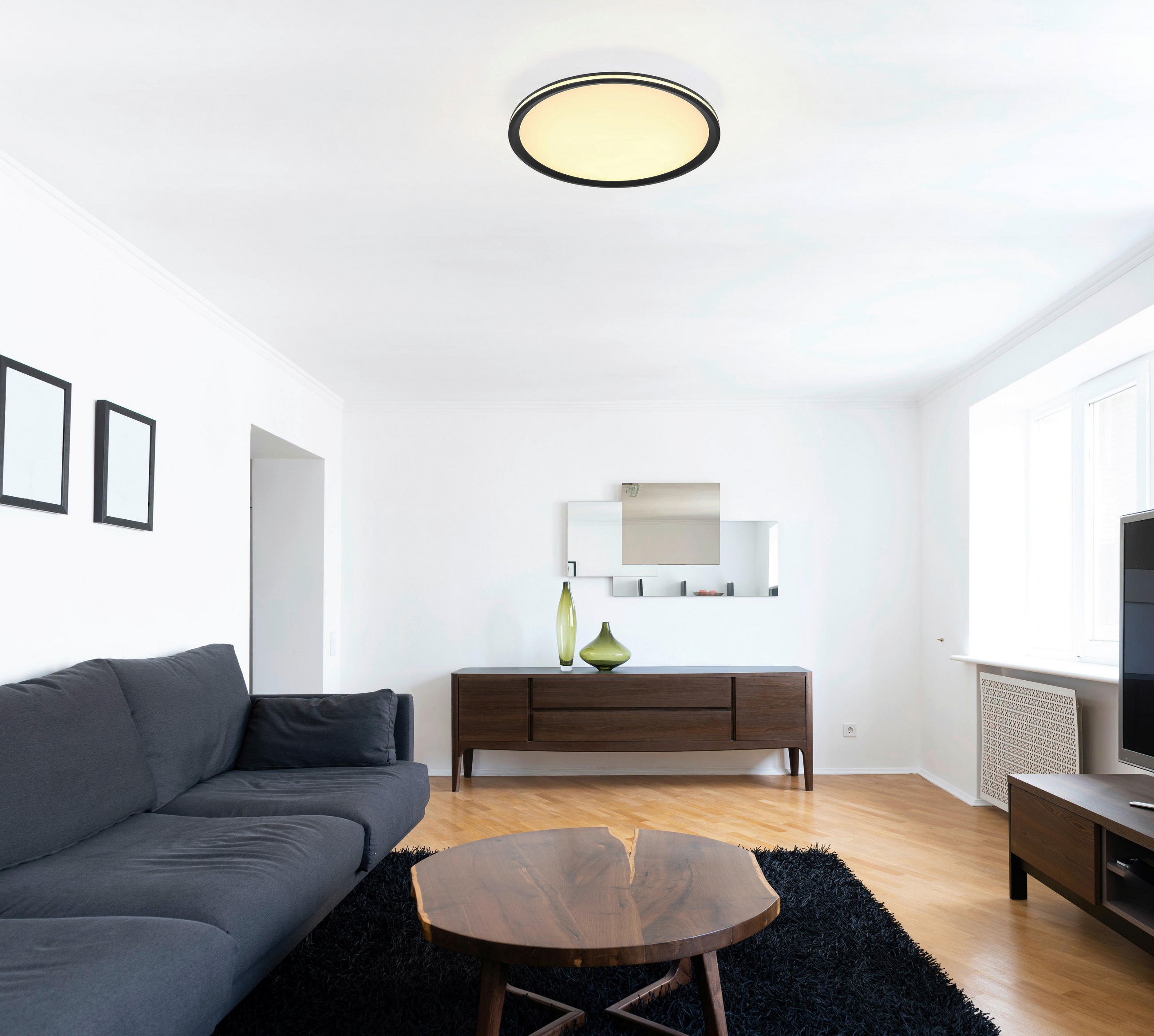 LED-DECKENLEUCHTE 40/5 cm   - Opal/Schwarz, Design, Kunststoff/Metall (40/5cm) - Globo