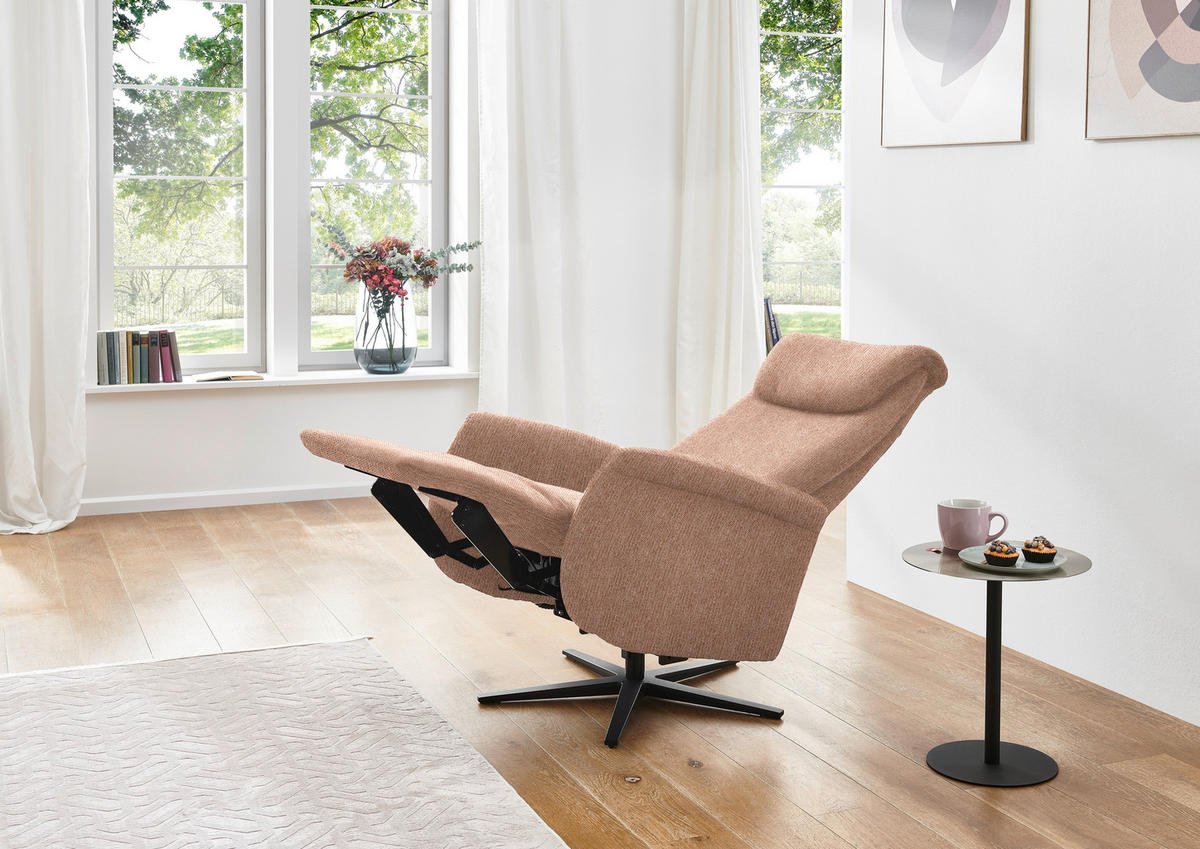 RELAXSESSEL in Textil Aprikose  - Aprikose/Schwarz, Design, Textil/Metall (77/115/89cm) - Pure Home Comfort