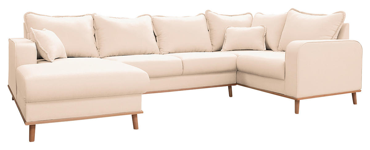 WOHNLANDSCHAFT Ecru  - Wengefarben/Ecru, Design, Holz/Textil (170/296/167cm) - Livetastic