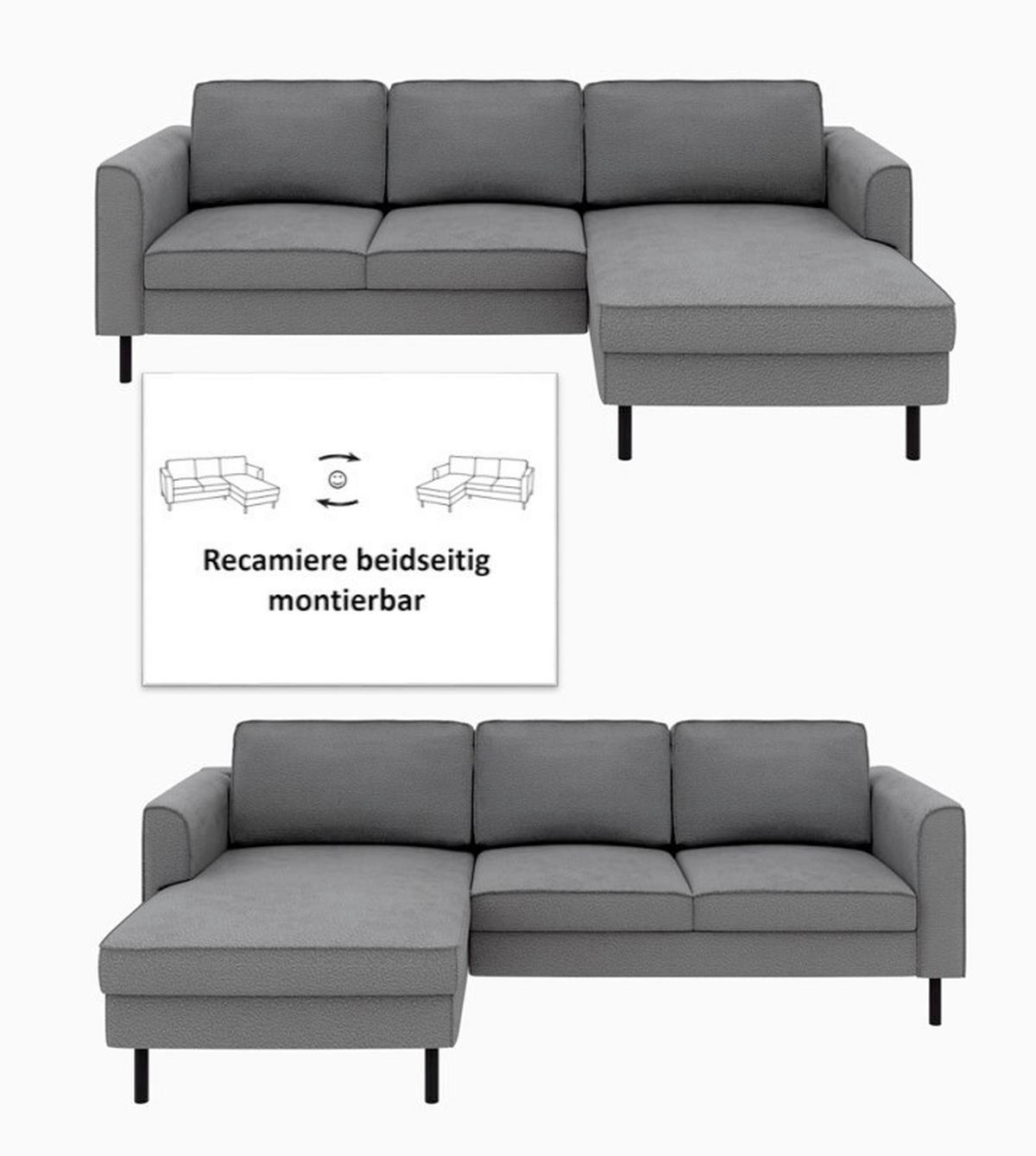 ECKSCHLAFSOFA  mit Bettkasten erhältlich, Sitzqualitäten, Schlafen auf Sitzhöhe, Bettfunktion erhältlich, Rücken echt, Armteil links, Armteil rechts Struktur Anthrazit  - Anthrazit/Schwarz, MODERN, Textil/Metall (232/161cm) - Trendmanufaktur