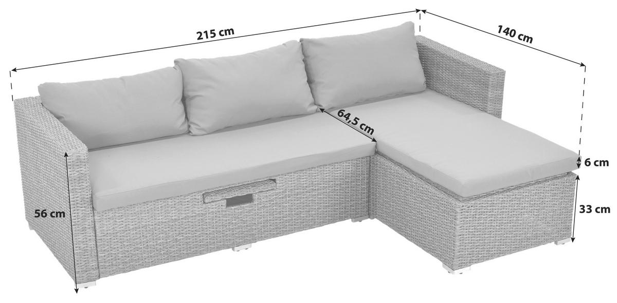 LOUNGEGARNITUR 215/140 cm Stahl  - Naturfarben, MODERN, Kunststoff/Metall (215/140cm) - Gardenson