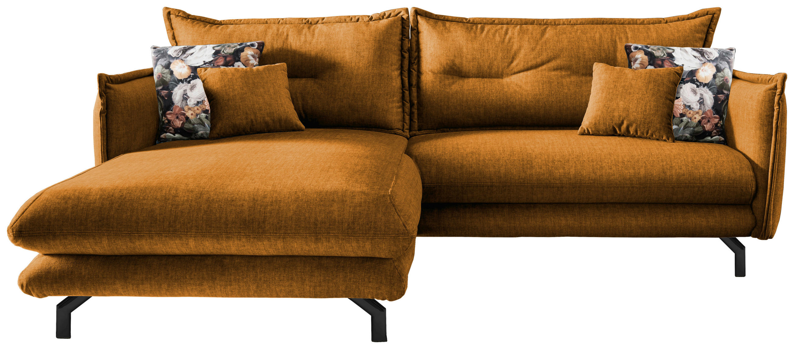 ECKSOFA Gelb Velours  - Gelb/Multicolor, MODERN, Textil/Metall (180/255cm) - Livetastic