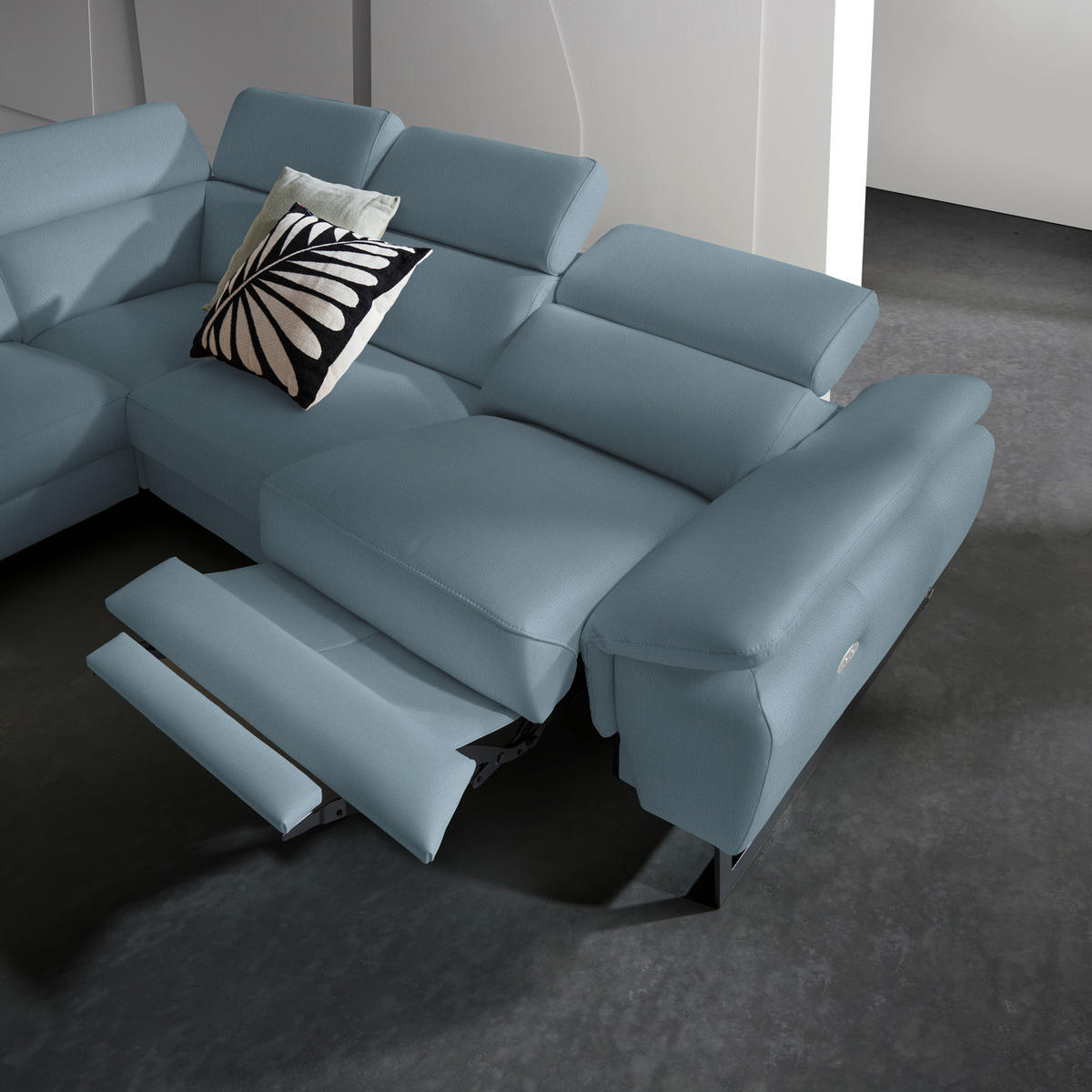 ECKSOFA Blaugrau Echtleder  - Blaugrau/Schwarz, Design, Leder/Metall (281/225cm) - Celina Home