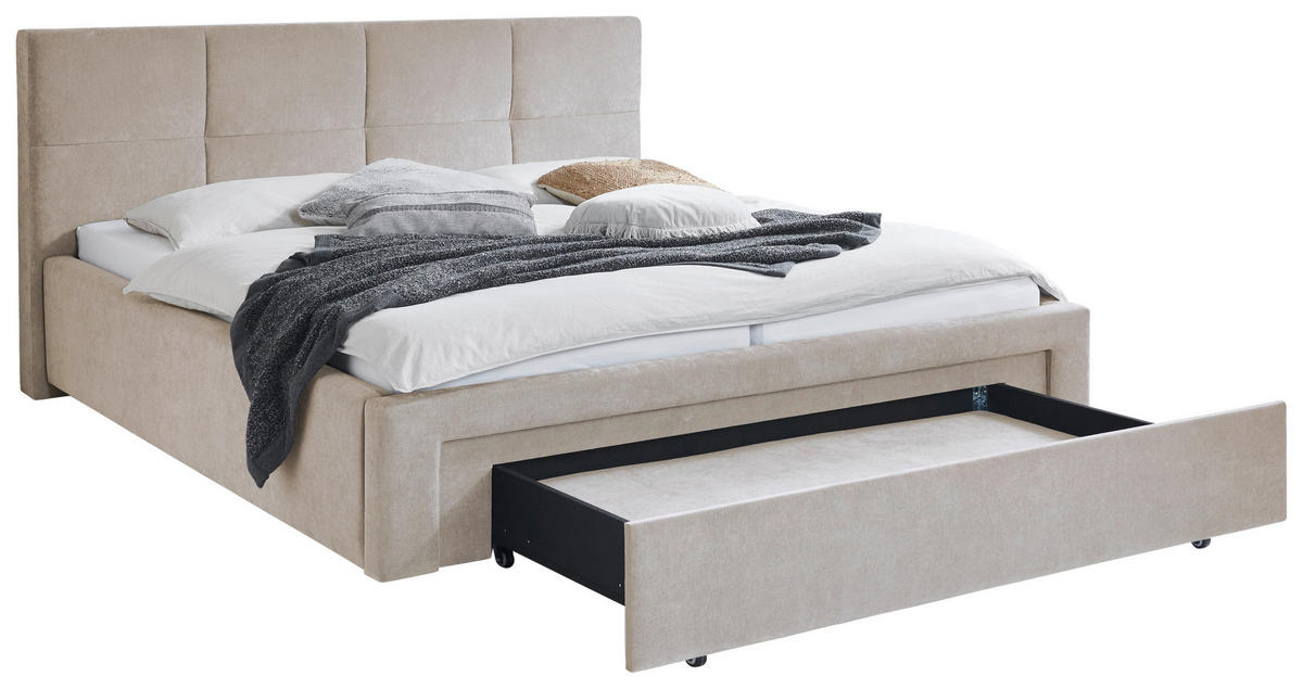 POLSTERBETT 180/200 cm,  in Beige, Bettschublade,  - Beige/Schwarz, Design, Kunststoff/Textil (180/200cm) - Stylife
