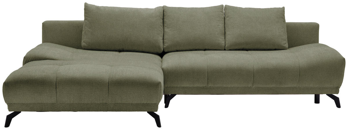ECKSOFA in Chenille Olivgrün  - Schwarz/Olivgrün, Modern, Textil/Metall (182/290cm) - Hom`in
