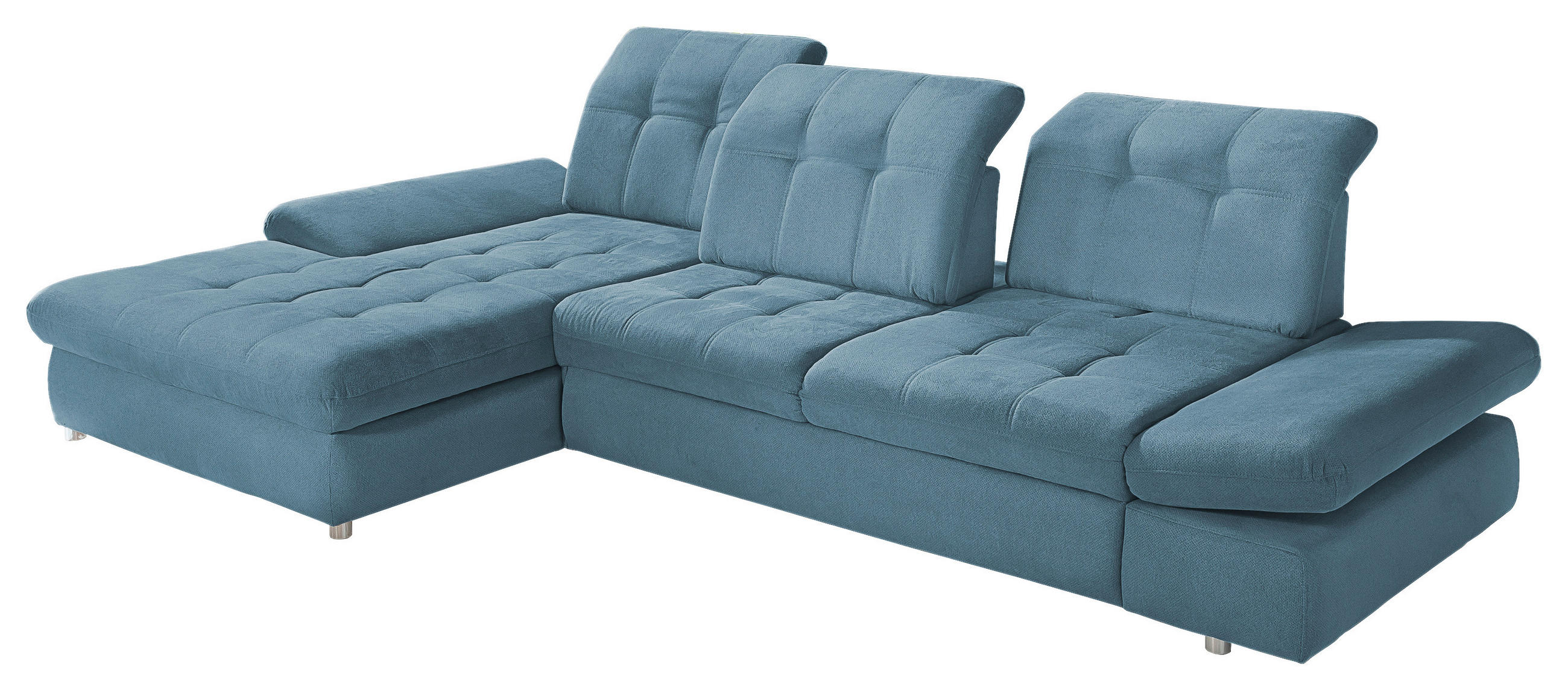 ECKSOFA Blau Mikrofaser - Blau/Chromfarben, KONVENTIONELL, Kunststoff/Textil (186/314cm) - Livetastic