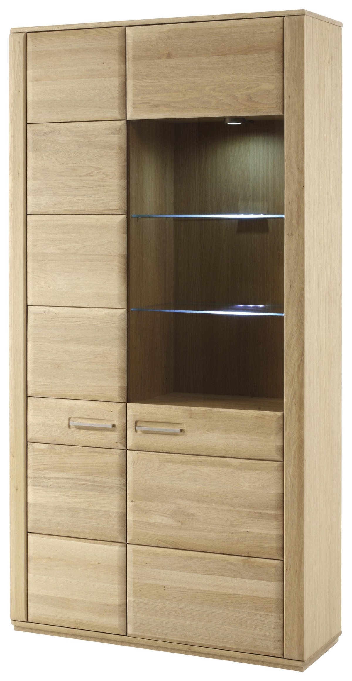 WOHNWAND La Paz  in Buchefarben  357/209/51 cm  - Silberfarben/Buchefarben, Design, Glas/Holz (357/209/51cm) - Livetastic