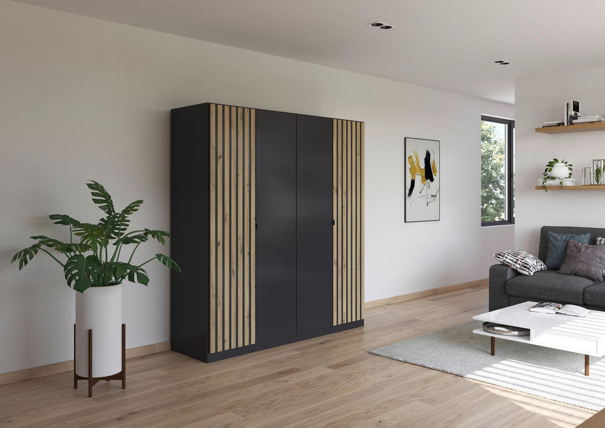 DREHTÜRENSCHRANK  in Grau, Eiche Artisan  - Eiche Artisan/Grau, MODERN, Holzwerkstoff/Metall (181/197/54cm) - Rauch Möbel