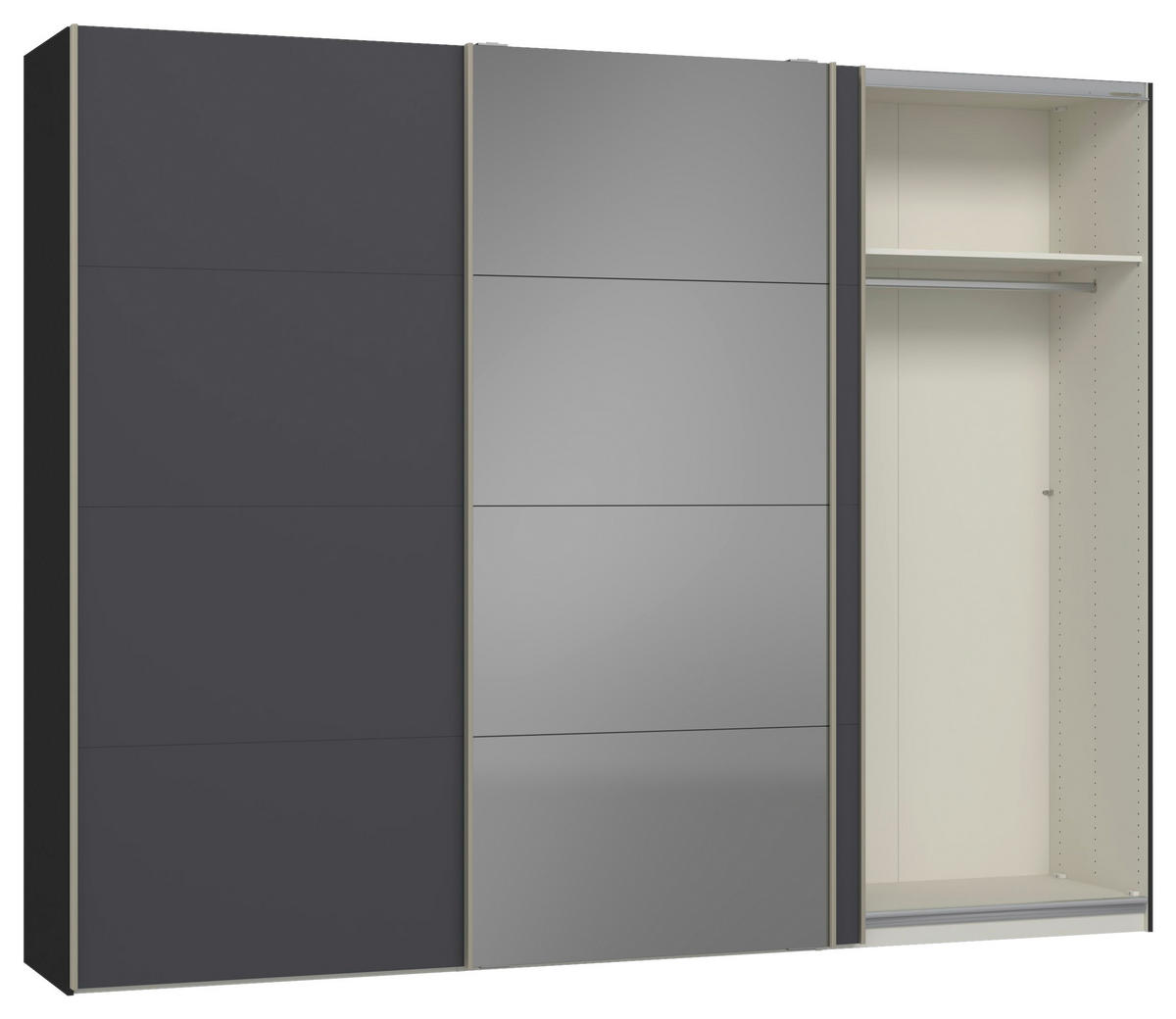 SCHWEBETÜRENSCHRANK 303/236/65 cm 3-türig Anthrazit, Schwarz  - Edelstahlfarben/Anthrazit, Design, Glas/Holzwerkstoff (303/236/65cm) - Jutzler