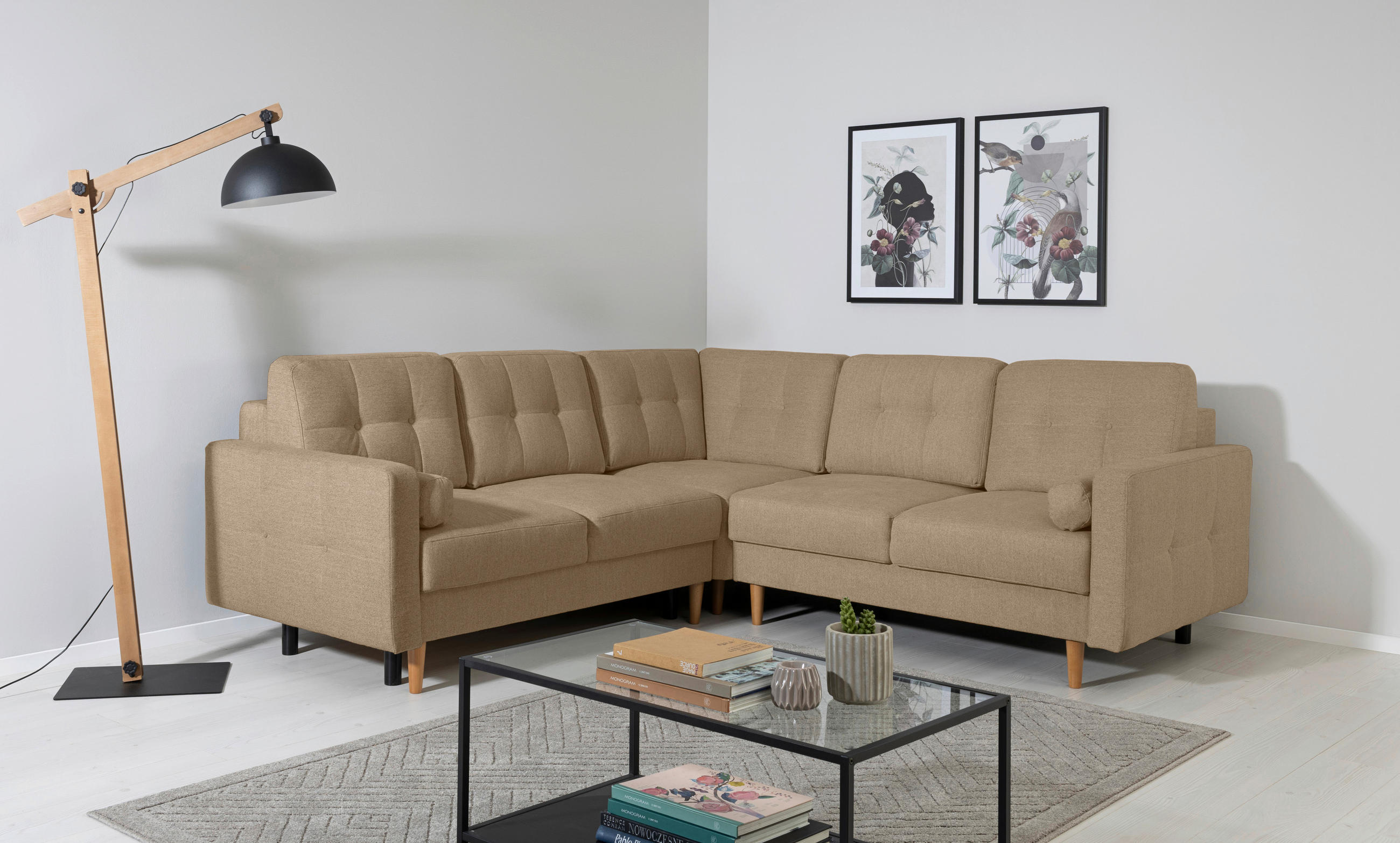ECKSOFA Hellbraun  - Hellbraun/Buchefarben, Design, Holz/Textil (242/242cm) - MID.YOU