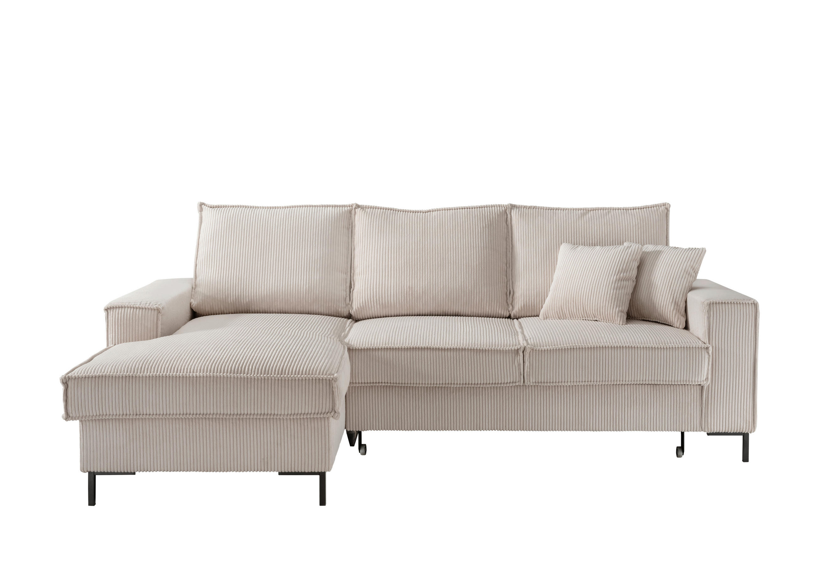 ECKSOFA Beige Cord  - Beige/Schwarz, MODERN, Textil/Metall (150/240cm) - Livetastic