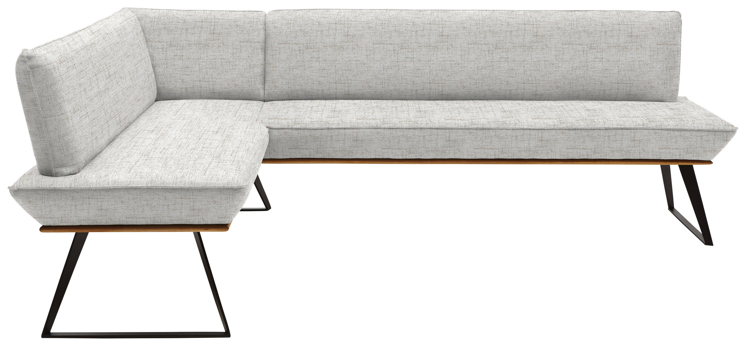 ECKBANK 163/243 cm Webstoff Schwarz, Eichefarben, Beige Eiche massiv Metall   - Eichefarben/Beige, Design, Holz/Textil (163/243cm) - Voleo