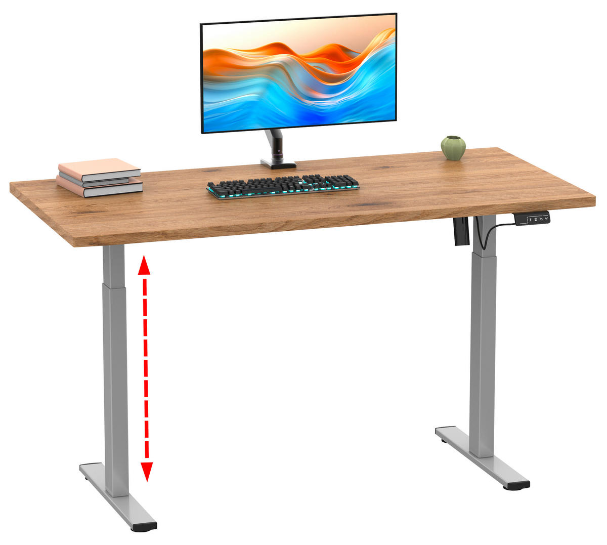SCHREIBTISCH  in Silberfarben, Honigeiche  - Honigeiche/Silberfarben, Design, Holzwerkstoff/Metall (110/71/80cm) - MID.YOU