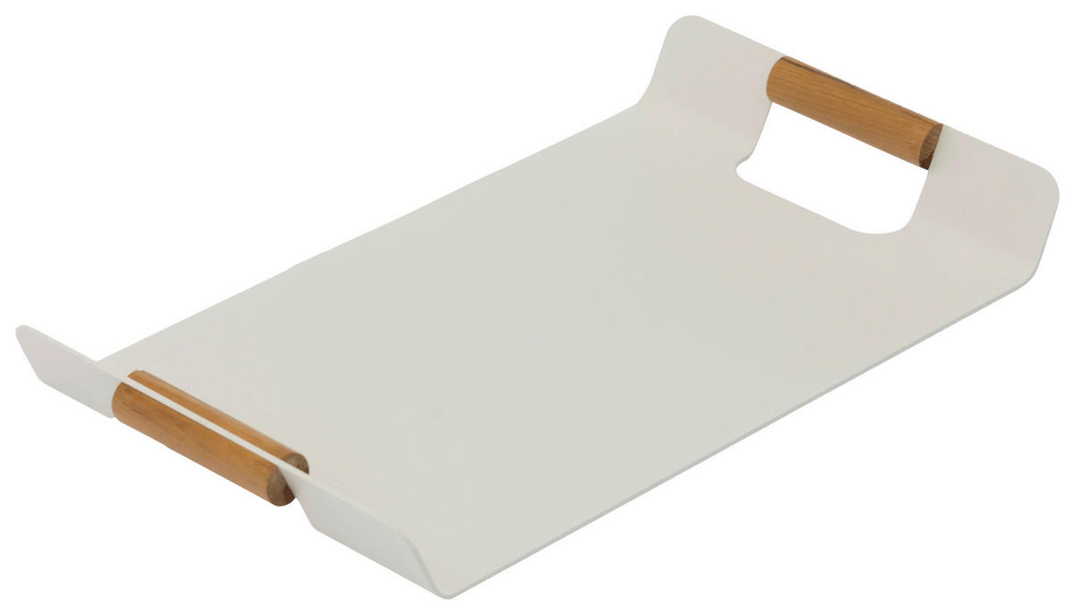 TABLETT Holz, Metall Teakholz  - Weiß/Teakfarben, Design, Holz/Metall (55/30cm) - Zebra 