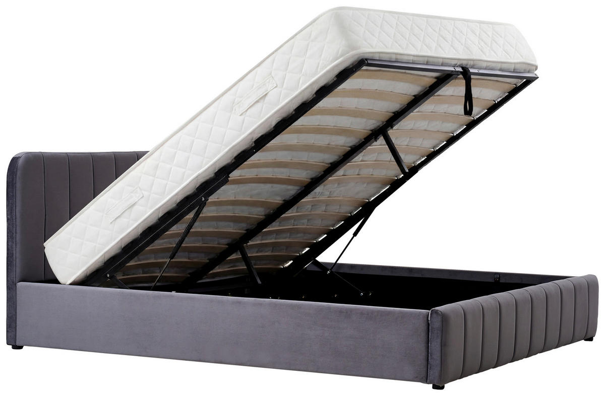 POLSTERBETT 140/200 cm,  in Grau, gepolstertes Kopfteil, Lattenrost, Bettkasten,  - Schwarz/Naturfarben, Design, Holz/Kunststoff (140/200cm) - Boxxx