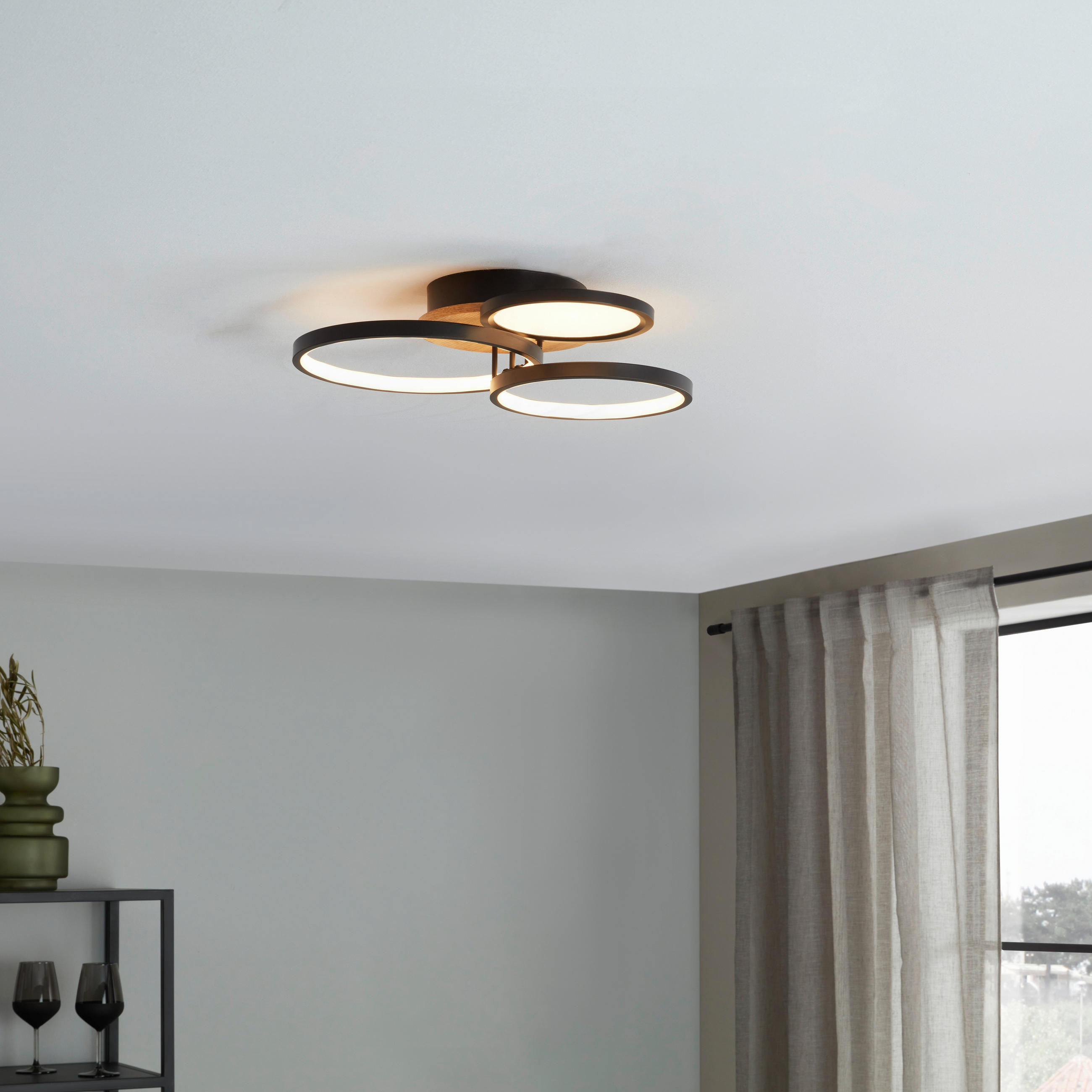 LED-DECKENLEUCHTE 40/38/10,5 cm   - Opal/Schwarz, Design, Holzwerkstoff/Kunststoff (40/38/10,5cm) - Globo