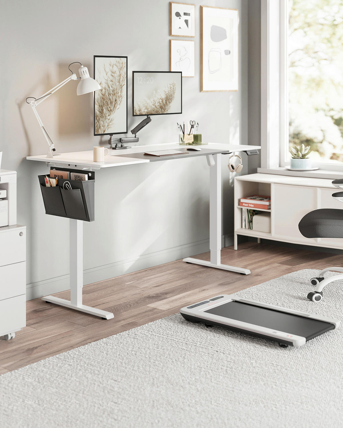COMPUTERTISCH 160/70/72-120 cm Grau, Weiß elektrisch höhenverstellbar  - Weiß/Grau, Basics, Holzwerkstoff/Textil (160/70/72-120cm) - Boxxx