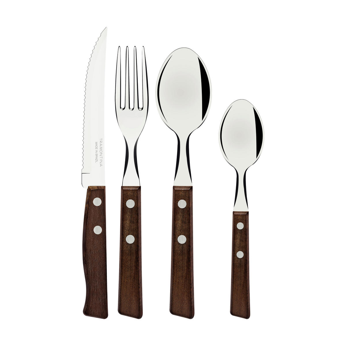 BESTECKSET TRADICIONAL 24-teilig Edelstahl  für 6 Personen  - Edelstahlfarben/Braun, Design, Holz/Metall - TRAMONTINA