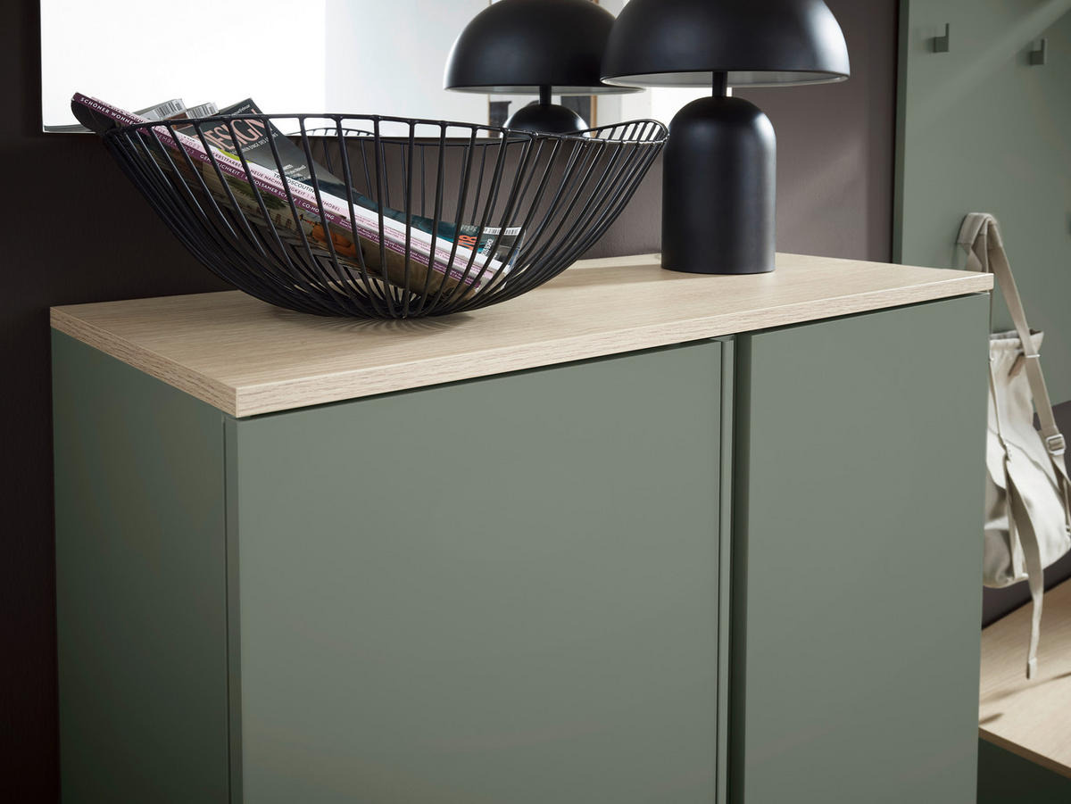 SCHUHSCHRANK Grün, Eichefarben  - Eichefarben/Schwarz, Design, Holzwerkstoff/Kunststoff (79/113,2/34cm) - Voleo