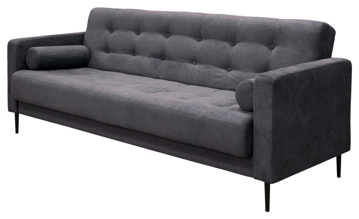 SCHLAFSOFA in Mikrofaser Dunkelgrau  - Dunkelgrau/Schwarz, Design, Textil/Metall (223/89/86cm) - P & B