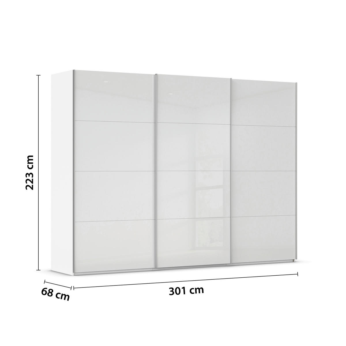 SCHWEBETÜRENSCHRANK 301/223/68 cm 3-türig Weiß  - Alufarben/Weiß, Basics, Glas/Holzwerkstoff (301/223/68cm) - Novel
