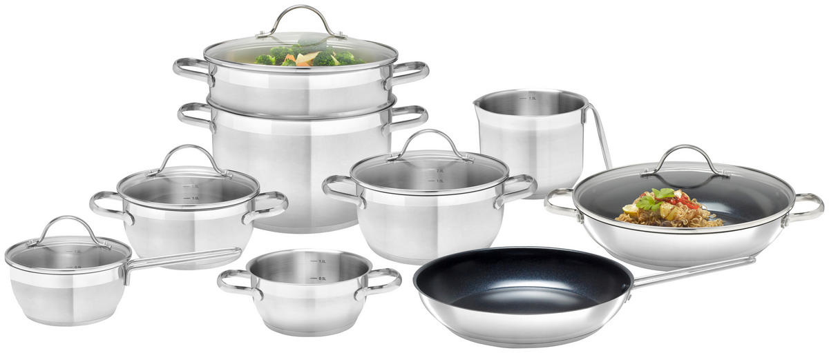 SET DE OALE 9 piese  - străveziu/culoare inox, Konventionell, sticlă/metal - Homeware Profession.