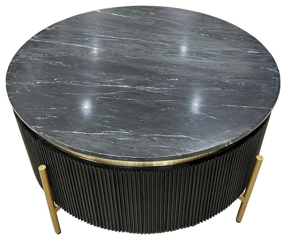COUCHTISCH Mangoholz vollmassiv 80/80/45 cm rund Schwarz, Goldfarben  - Goldfarben/Schwarz, Design, Holz/Stein (80/80/45cm) - Landscape