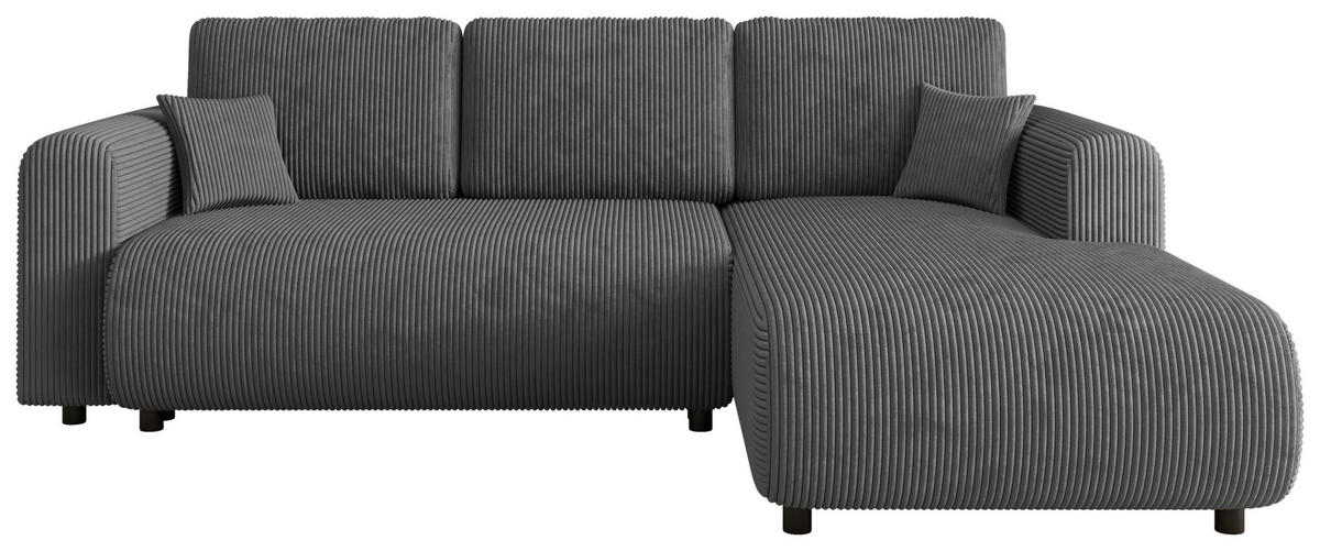 ECKSOFA inkl. Funktionen Dunkelgrau Cord  - Dunkelgrau/Schwarz, KONVENTIONELL, Kunststoff/Textil (260/200cm) - Xora