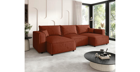 WOHNLANDSCHAFT Terracotta Webstoff  - Terracotta/Schwarz, MODERN, Kunststoff/Textil (153/350/153cm) - Xora
