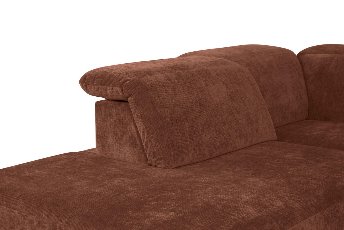 ECKSOFA Rotbraun Chenille Kopfteilverstellung, Sitztiefenverstellung  - Rotbraun/Schwarz, Design, Textil/Metall (243/307cm) - Xora