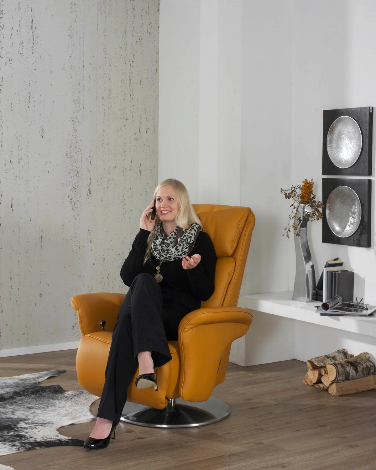 RELAXSESSEL in Leder Hellblau  - Edelstahlfarben/Hellblau, Design, Leder/Metall (82/109/90cm) - Himolla