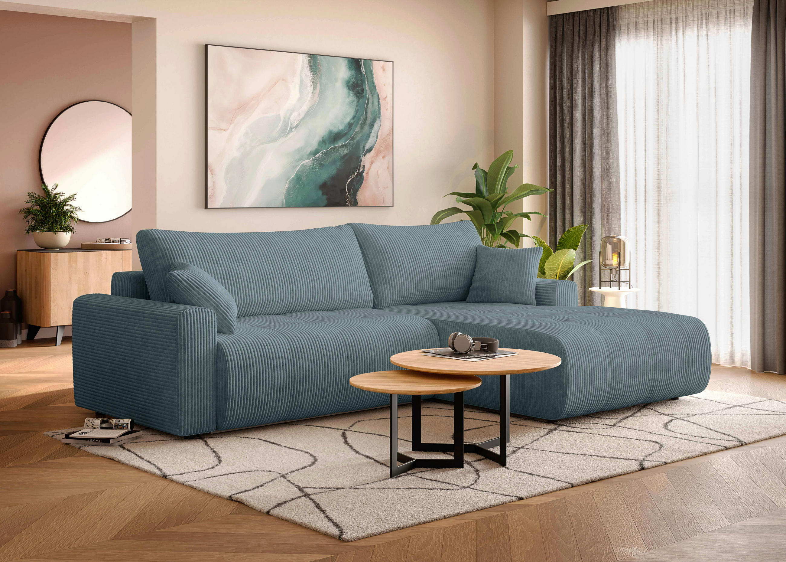 ECKSOFA Petrol Webstoff  - Petrol/Schwarz, KONVENTIONELL, Kunststoff/Textil (270/192cm) - Carryhome