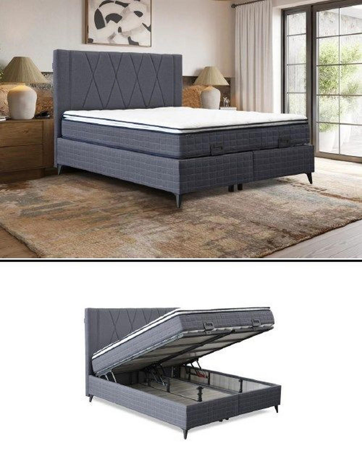 BOX KREVET     crna  - crna, Moderno, drvni materijal/tekstil (180/200cm)