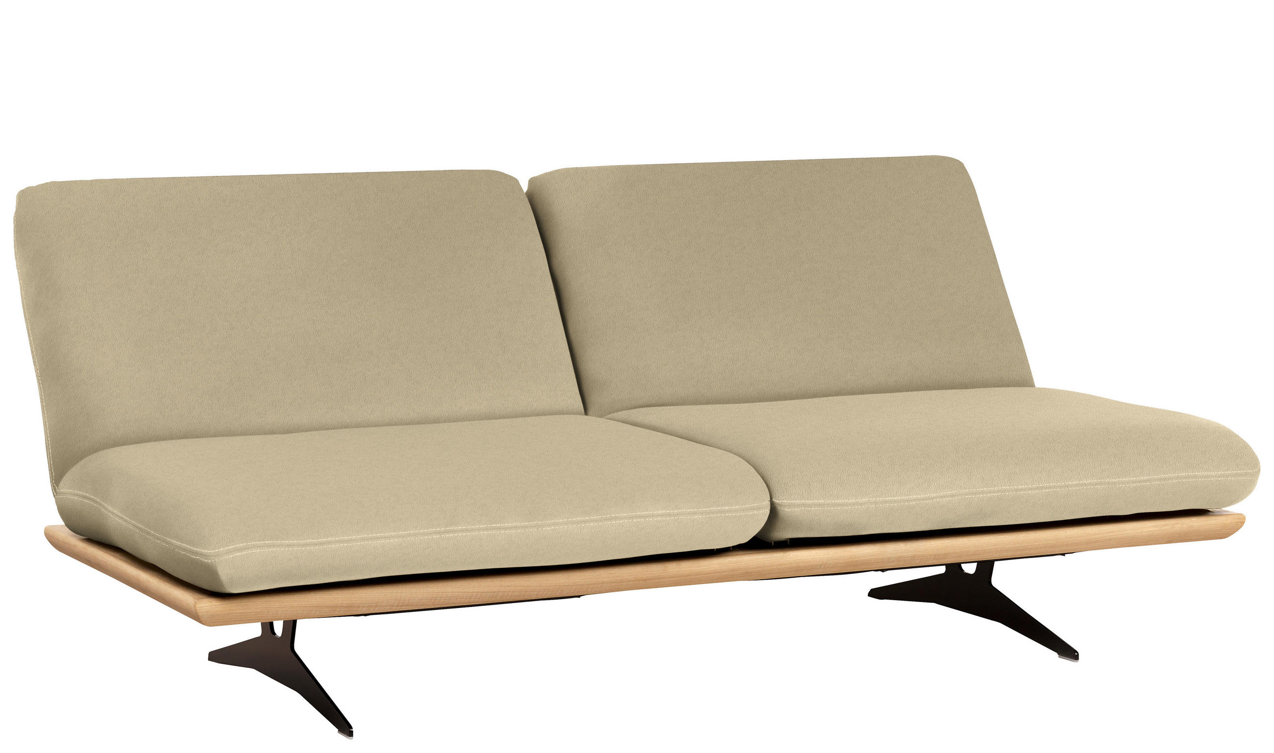 SCHLAFSOFA Beige Echtleder  - Beige/Schwarz, Design, Leder/Holz (204/92/90cm) - Dieter Knoll