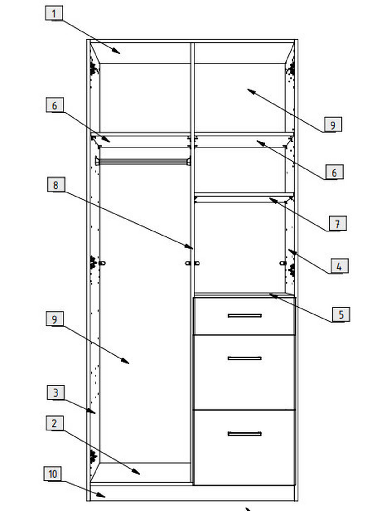 DREHTÜRENSCHRANK 2-türig Weiß, Eichefarben  - Eichefarben/Weiß, Design, Holzwerkstoff/Kunststoff (90/199/58cm) - MID.YOU