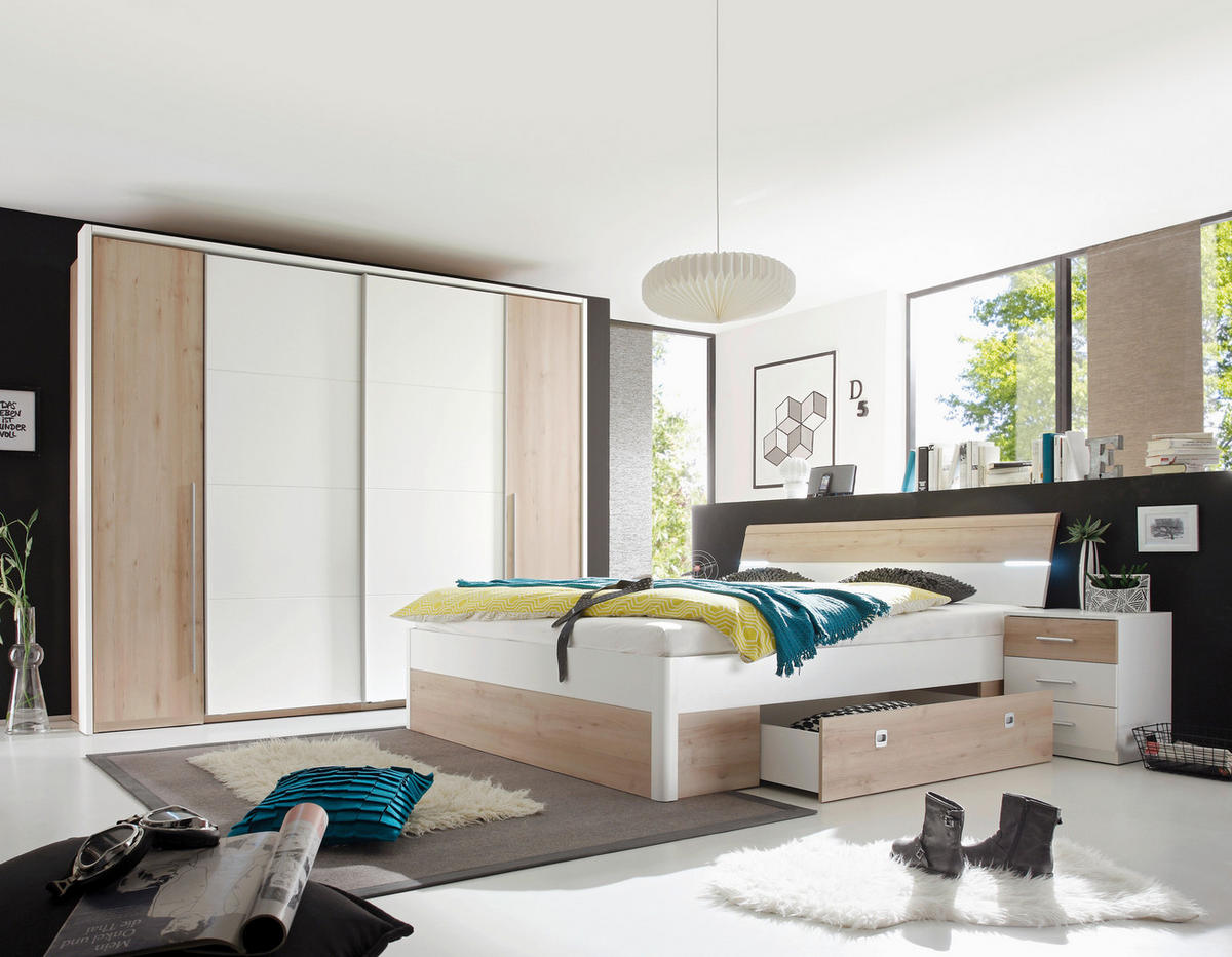 OMARA ZA OBLAČILA, bela, barve bukve  - bela/barve aluminija, Design, umetna masa/leseni material (270/225/61cm) - Ti'me