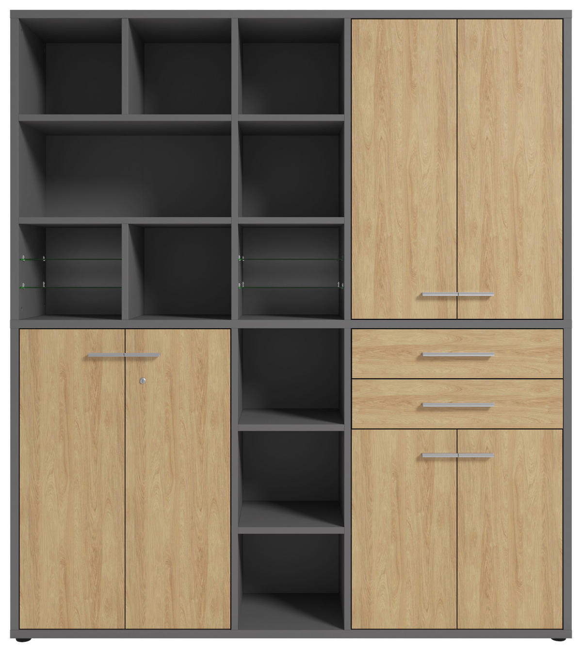 AKTENSCHRANK Eiche Grau, Hickory  - Grau/Hickory, MODERN, Glas/Holz (191/215,4/40cm)