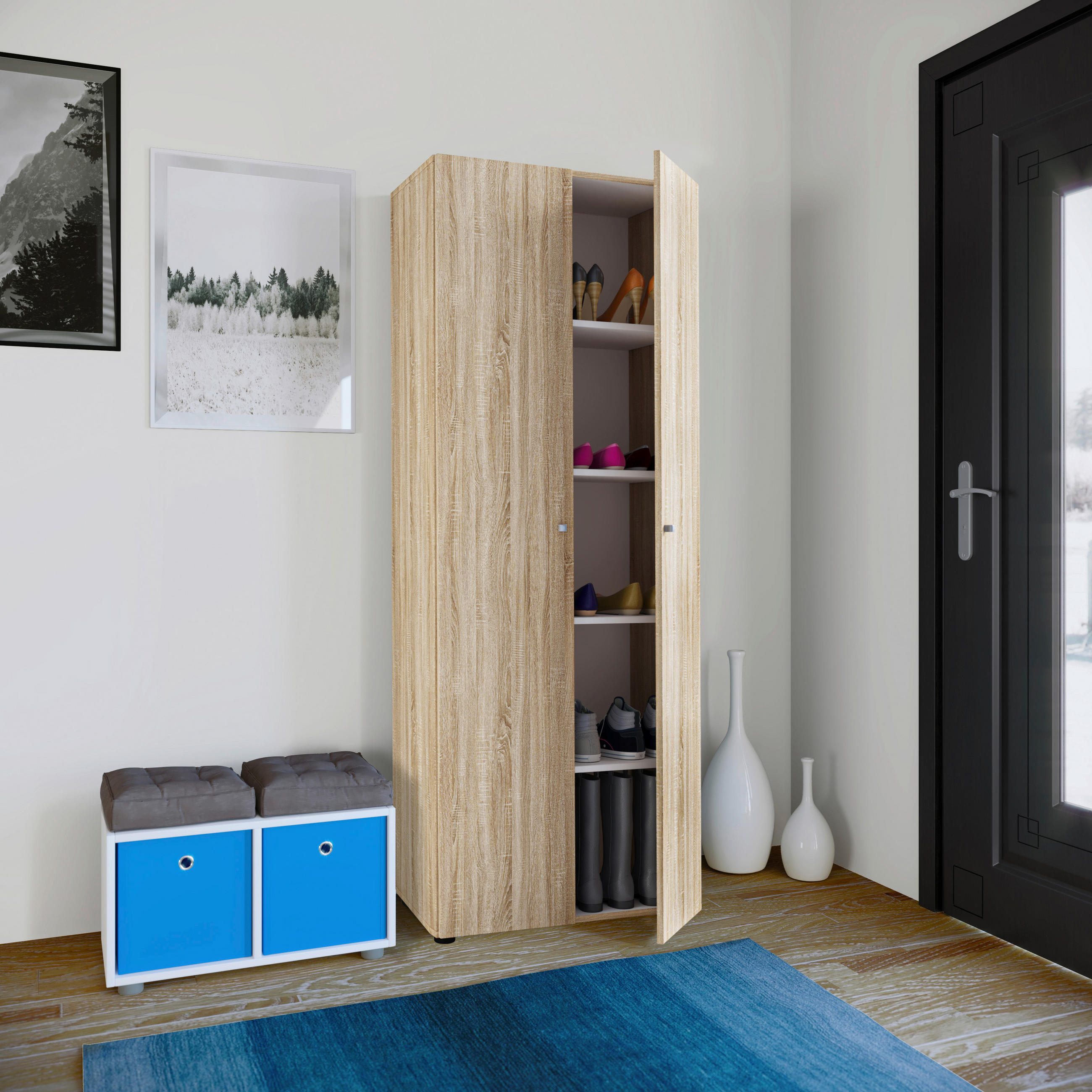 SKOSKÅP Vandol i 71/180/39 cm - Sonoma ek/silver, Design, trämaterial/plast (71/180/39cm) - MID.YOU