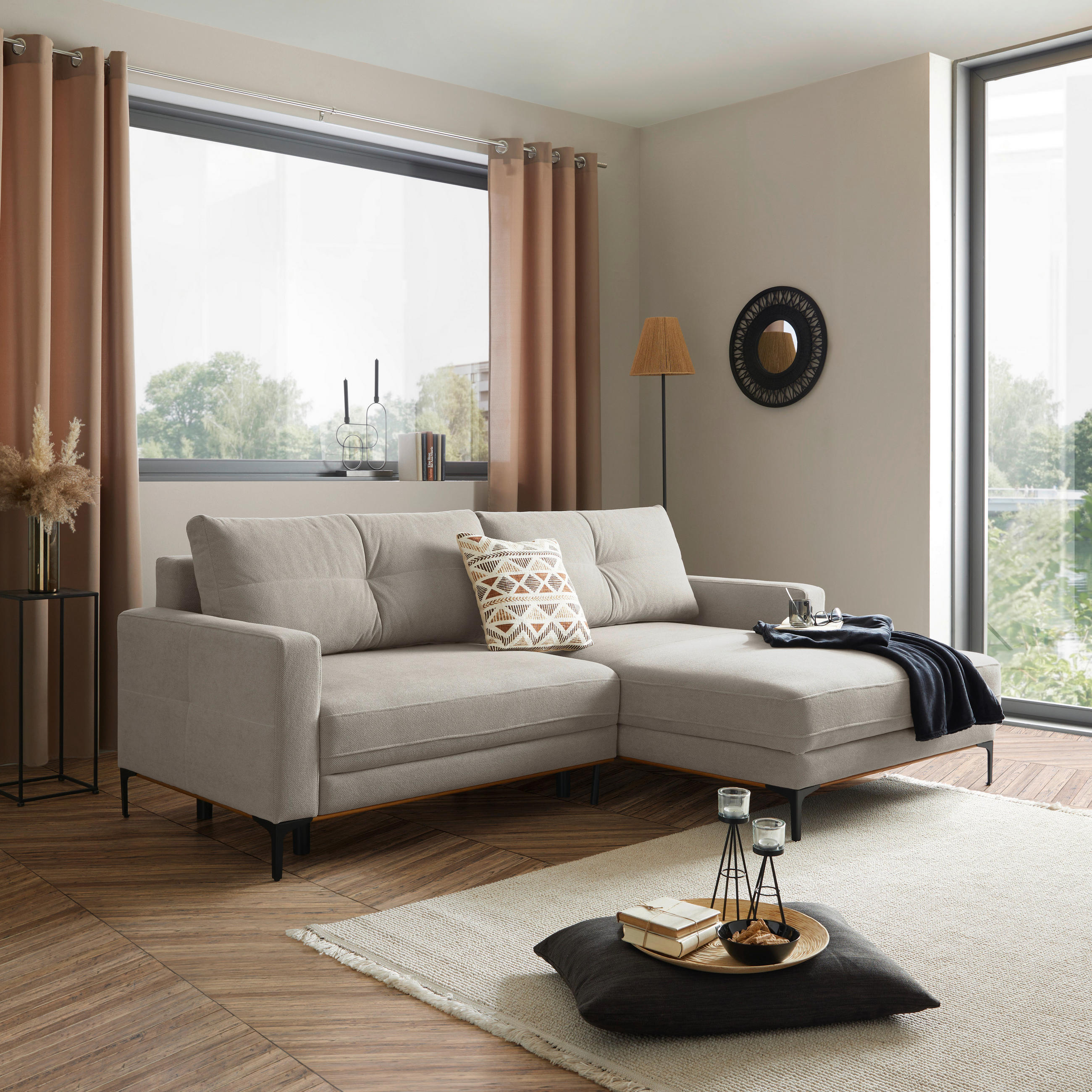 ECKSOFA Beige  - Beige/Schwarz, MODERN, Textil/Metall (238/162cm) - Ondega