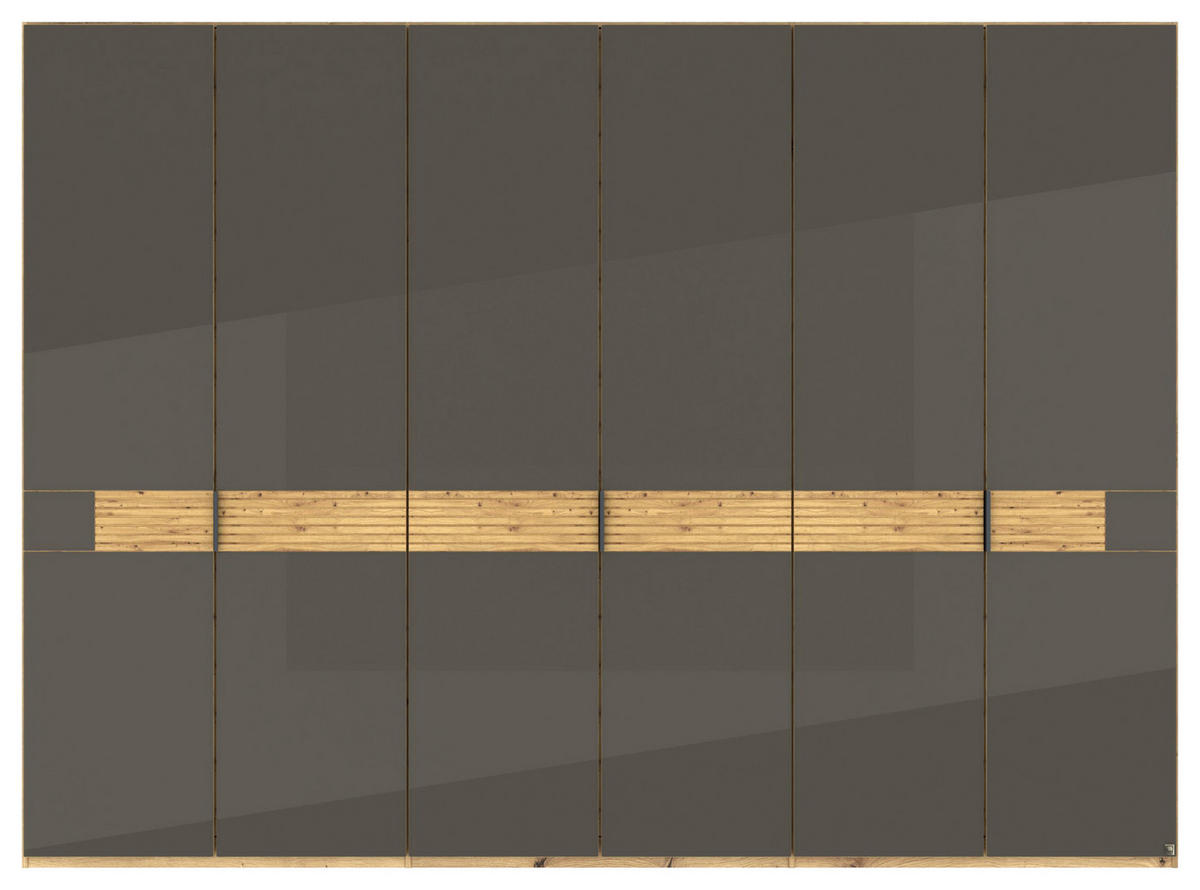 DREHTÜRENSCHRANK 300/216/58 cm,  in Braun, Eiche Bianco, 6 Tür(en)  - Schieferfarben/Eiche Bianco, Design, Glas/Holz (300/216/58cm) - Musterring