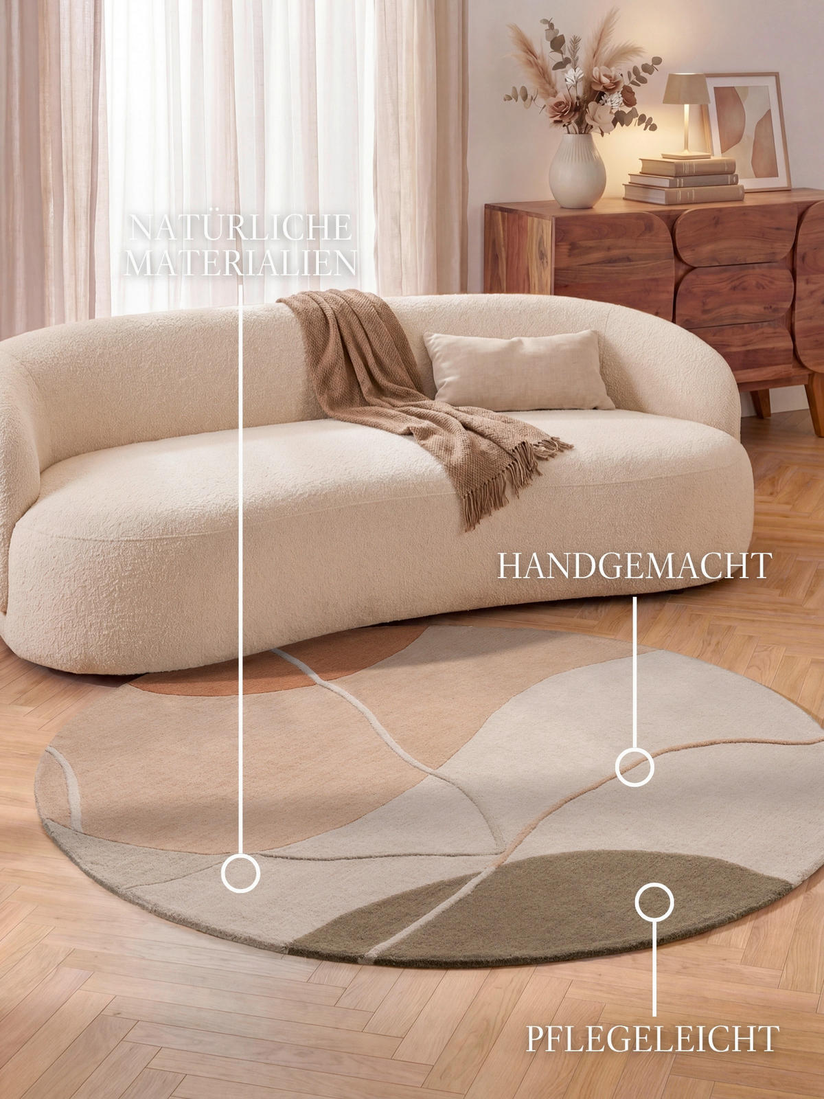 WOLLTEPPICH 200 cm Kollektion 1876 Arteo Creme, Rosa rund  - Creme/Rosa, Basics, Textil (200cm) - Villeroy & Boch