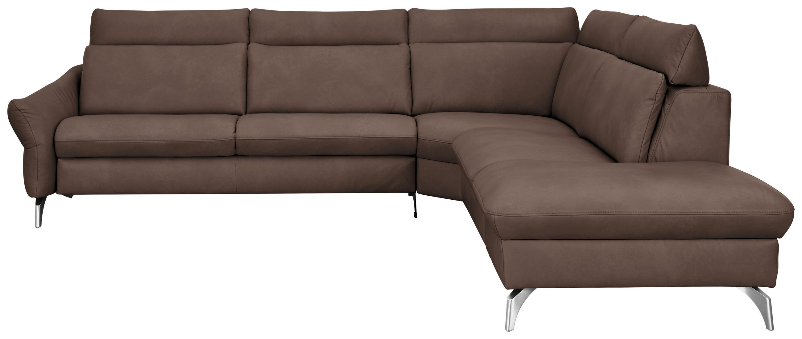 ECKSOFA in Echtleder Dunkelbraun  - Edelstahlfarben/Dunkelbraun, Konventionell, Leder/Metall (296/242cm) - Himolla Komfortklass