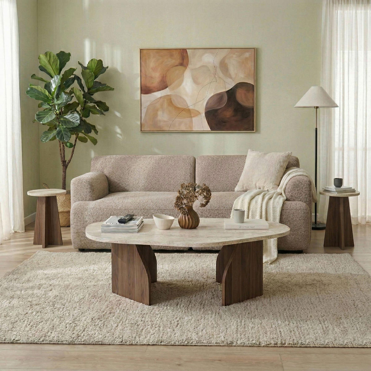 COUCHTISCH Beige, Walnussfarben  - Beige/Walnussfarben, MODERN, Holzwerkstoff (100/35/60cm) - MID.YOU